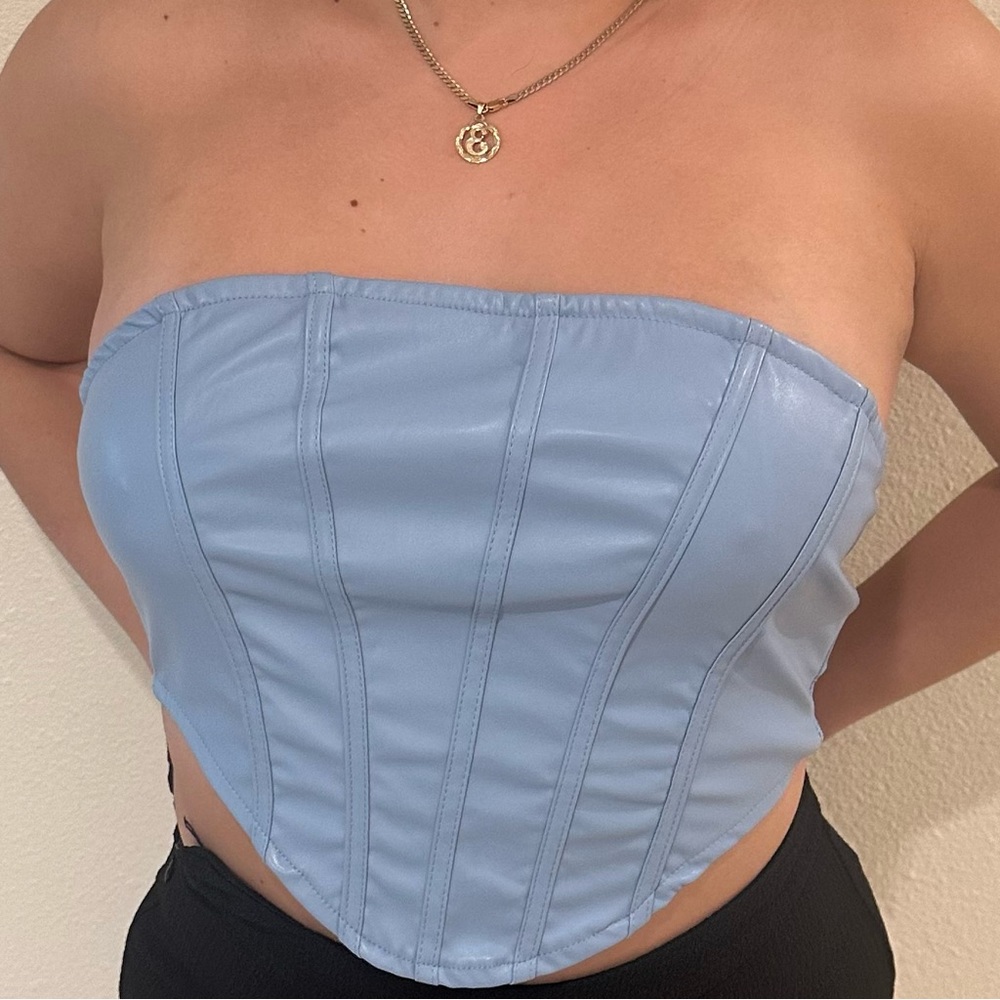 SHEIN Binding Trim Leather Look Asymmetrical Tube Top